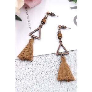 NWT Triangle Tassel Earrings Copper Tan Dangle Geo Boho Bohemian Western Beaded